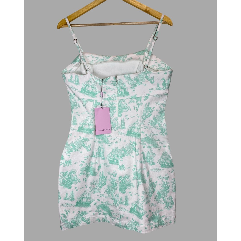 Avec Les Filles Nautical Toile Mermaid Mini Dress Mint Green White Size 10 NEW - Picture 3 of 12